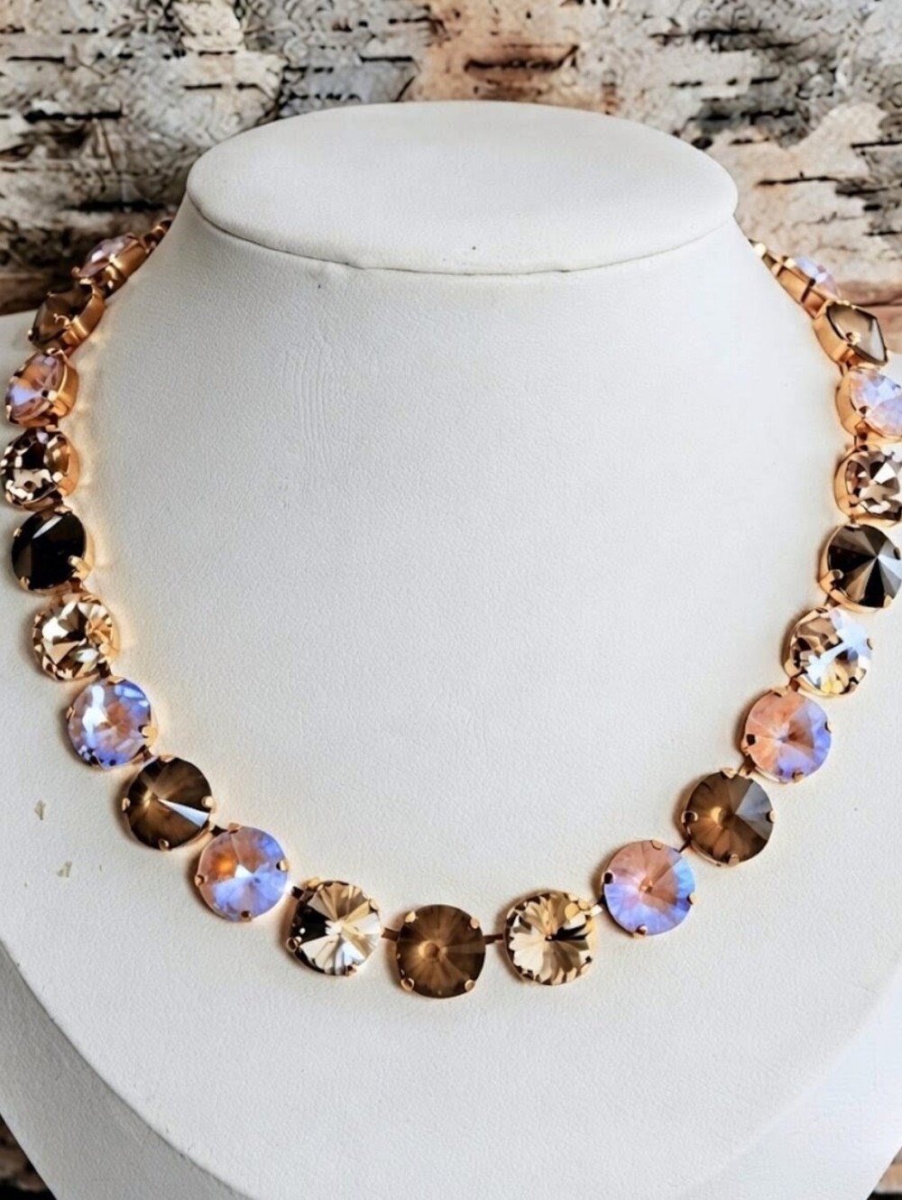 Vintage Champagne W/ Large Premium Crystals In 18k Plated Tennis Necklace